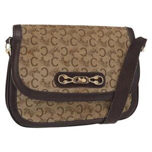 Authentic CELINE C Sulky Shoulder Bag Canvas Brown Gold